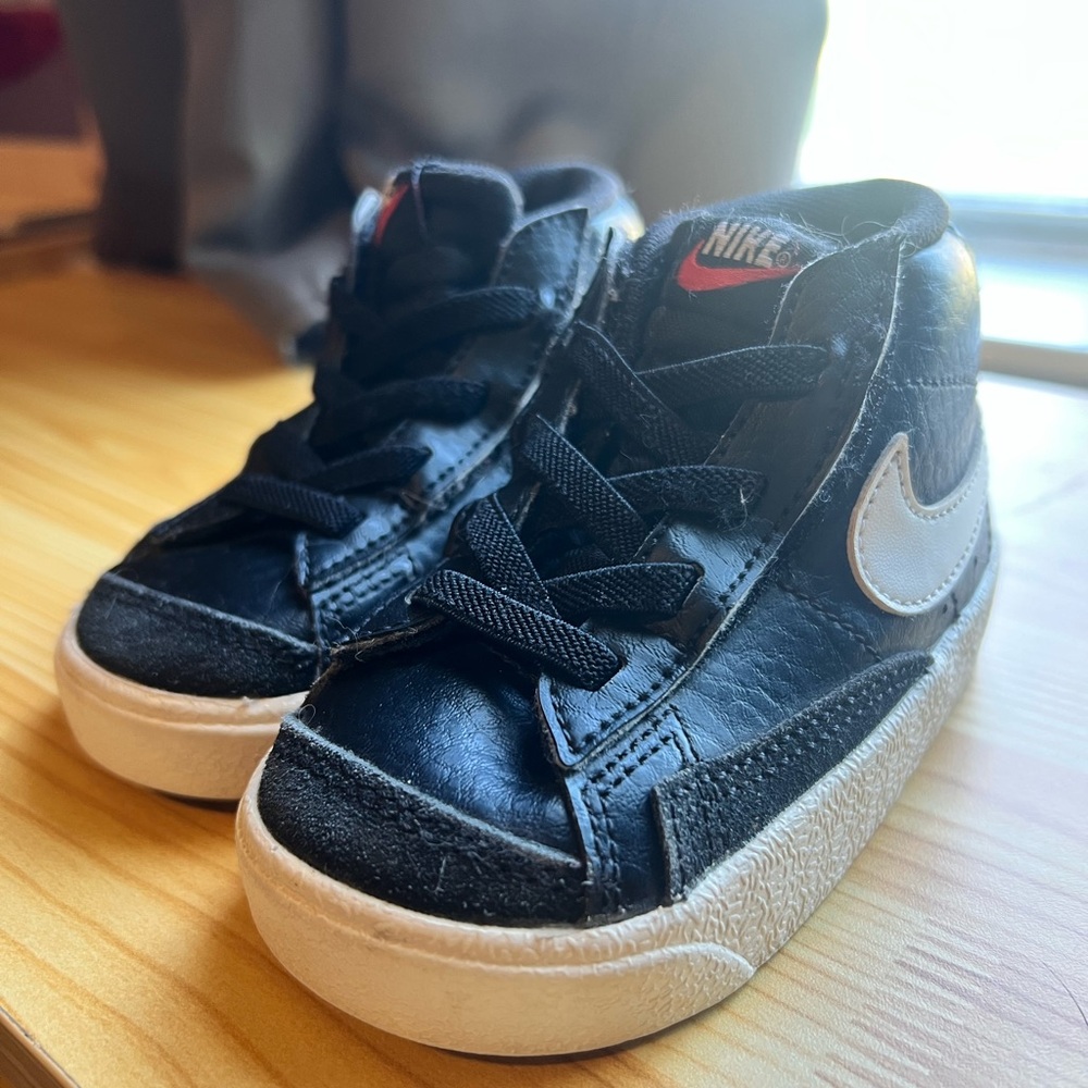 Nike Kids Black High-Top Sneakers with White Swoosh